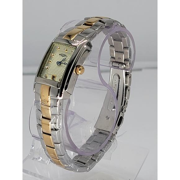 Elegant Rotary Two-Tone Rectangular Dial Watch – Stainless Steel and Gold-Tone - Picture 6 of 8
